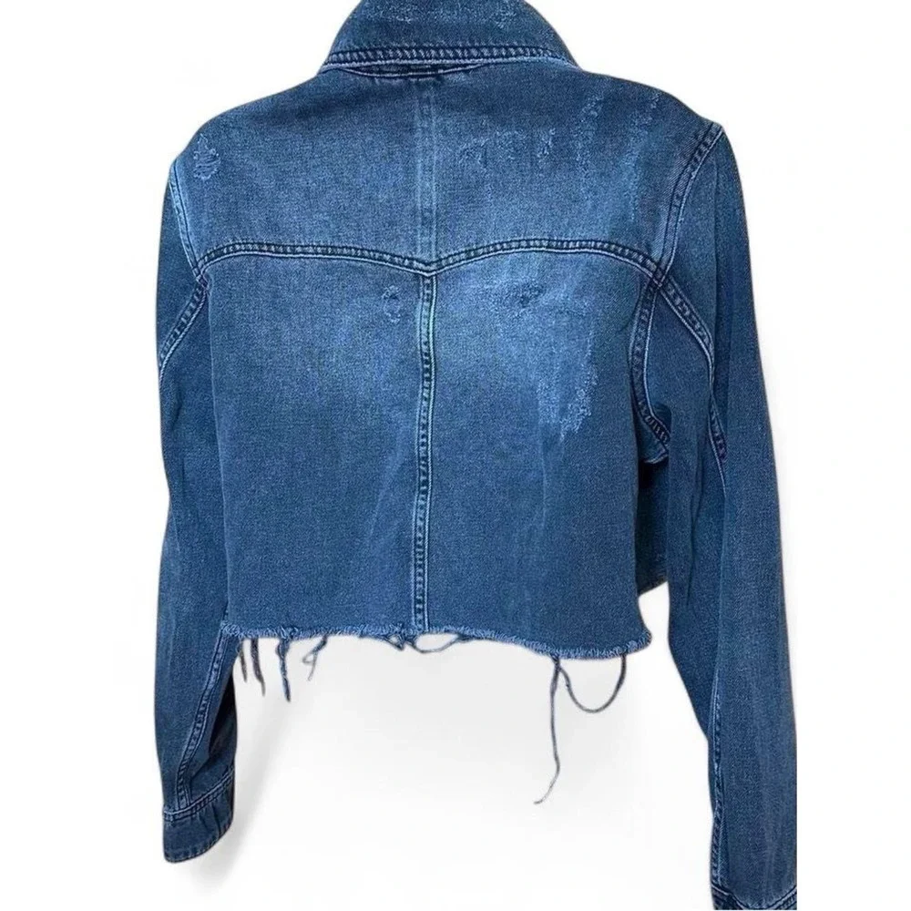 Free People Black Washed Cropped‎ Denim Jacket